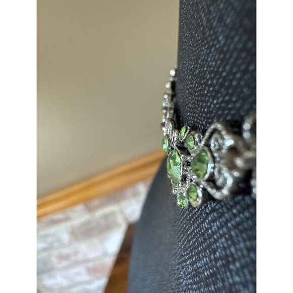 Vintage Silver & Green Gemstone Choker Necklace Princess Exotic India - Picture 13 of 14